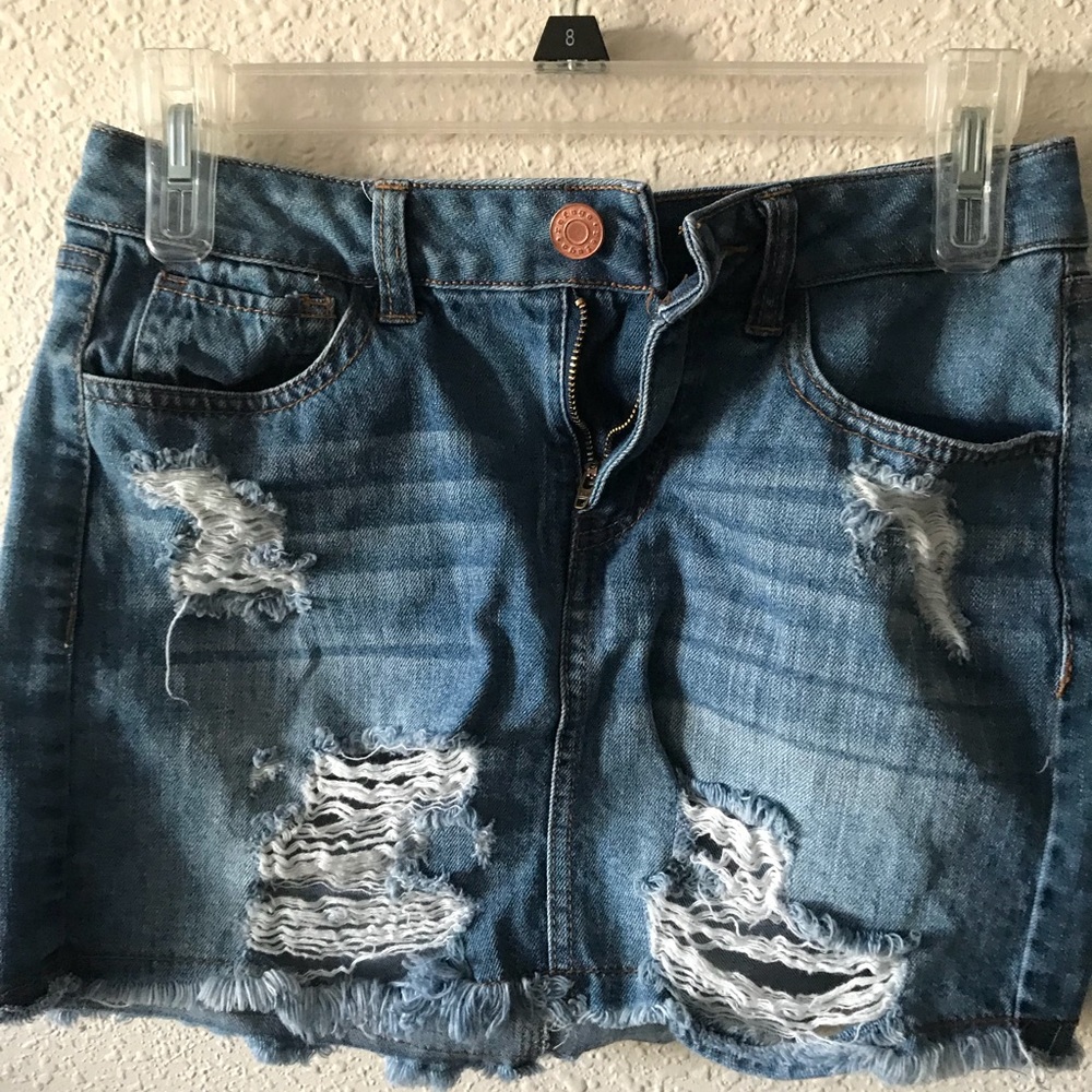 Distressed Short Jean Skirt